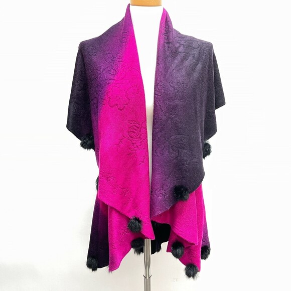 Open Front Shawl Wrap Sweater One Size Rabbit Fur Pink Purple Black - Picture 1 of 4